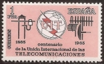 Stamps Spain -  I Centenario Unión Internacional de las Telecomunicaciones  1965 1 pta