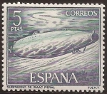 Stamps Spain -  Homenaje a la Marina. Submarino de Isaac Peral  1964  5 ptas