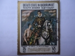 Stamps United Arab Emirates -  San Martìn y el Mendigo - Oleo del Pintor:El greco, en 1597.