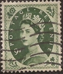Stamps United Kingdom -  Elisasbeth II  1958   9 penique
