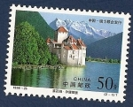 Stamps China -  Castillo de Chillon  en el lago Léman (Suiza)