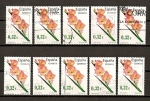 Stamps : Europe : Spain :  Gladiolos./ Ficha con diez sellos.