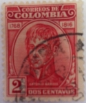 Stamps Colombia -  Antonio Baraya