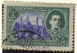 Stamps : Asia : Iran :  IRAN 1949 Scott 919 Sello 50D Efigie Sah Reza Pahlavi y monumento Usado