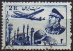 Stamps Iran -  IRAN 1953 Scott C70 Sello Correo Aereo Avión sobrevolando Moscú y retrato Militar Mohammad Reza Shah