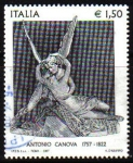 Stamps : Europe : Italy :  ITALIA 2007 Sello Escultor Antonio Canova Estatua Psique reanimada por Amor