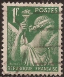 Stamps : Europe : France :  Iris  1938  1 Fr (verde)