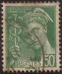 Stamps : Europe : France :  Mercurio  1938  50 cents (verde)