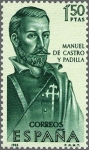 Stamps Spain -  ESPAÑA 1966 1754 Sello Nuevo VII Forjadores América Manuel de Castro y Padilla c/señal charnela