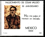 Stamps Mexico -  Fallecimiento de César Vallejo