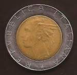 monedas del Mundo : Europa : Italia :  Plaza del Quirinale. Dama italiana  500 Liras reverso