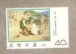Stamps North Korea -  La doctora visita el pueblo