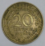 monedas de Europa - Francia -  1962- 20 centime