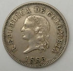 monedas de America - Colombia -  1886- 5 centavos
