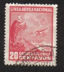 Stamps Chile -  Cóndor andino (Vultur gryphus), avión sobre paisaje