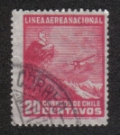 Stamps Chile -  Cóndor andino (Vultur gryphus), avión sobre paisaje