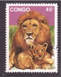 Sellos del Mundo : Africa : Rep�blica_del_Congo : León adulto y cachorro