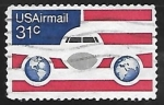 Stamps United States -  Avion mapas mundi y bandera