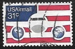 Stamps United States -  Avion mapas mundi y bandera