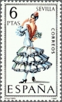 Stamps Spain -  ESPAÑA 1970 1956 Sello Nuevo Serie Trajes Tipicos Españoles Sevilla c/señal charnela