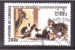 Sellos de Asia - Camboya -  serie- Gatos en el arte