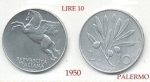 monedas del Mundo : Europa : Italia :  10 Lire   ITALIA  Palermo  1950