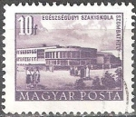Stamps Hungary -  Edificios del plan quinquenal en Budapest,escuela de enfermería, Szombathely.
