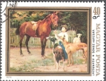 Sellos de Europa - Hungr�a -  Pinturas de animales. Niño con caballos y galgos (Janos Vaszary).