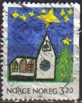 Stamps Norway -  NORUEGA 1990 Scott 0987 Sello Navidad Christmas Dibujos de niños Usado