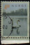Stamps : Europe : Norway :  NORUEGA 1999 Scott 1219 Sello Serie Aves Cisnes en Lago Usado Michel 1307