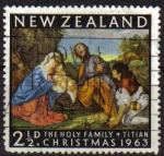 Sellos del Mundo : Oceania : Nueva_Zelanda : Nueva Zelanda 1963 Scott 359 Sello º Navidad Christmas Sagrada Familia de Titian Nouvelle Zelande 