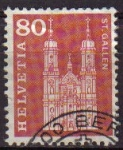 Stamps : Europe : Switzerland :  SUIZA Switzerland Suisse 1960 Scott394 Sello Serie Basica Castillos, Arquitectura Catedral St. Galen
