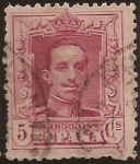 Stamps Spain -  Alfonso XIII. Tipo Vaquer, carmín  1922 5 cents