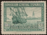 Sellos de Europa - Espa�a -  Galeón y Vista Sevilla. Pro Expo BCN y Sevilla  1929  1 cent