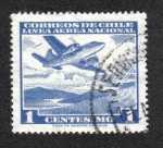 Stamps Chile -  Avión sobre el lago de montaña