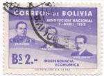 Stamps Bolivia -  Aniversario de la revolucion del 9 de abril de 1952
