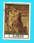Stamps United Arab Emirates -  AJMAN - Centauro enseña a Aquiles el arte de la música - Arte Romano - Pompeya