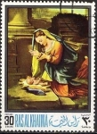 Stamps United Arab Emirates -  Maria adora al niño; por Antonio Correggio (1489-1534), Ras Al Khaima