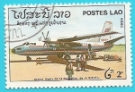 Stamps : Asia : Laos :  IX aniv Fundación de la R.D.P.L. Lao airlines - Bimotor de transporte