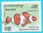 Stamps : Asia : Cambodia :  Amphiprion percula - pez payaso
