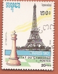 Sellos del Mundo : Asia : Camboya : Campeonato del mundo de ajedrez - Paris 90 - Torre Eiffel