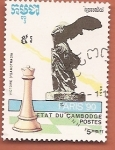 Stamps Cambodia -  Campeonato del mundo de ajedrez - Paris 90 - Victoria de Samotracia