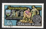 Sellos de Europa - Hungr�a -  Milenio de la ciudad de Szekesfehervar, mercaderes ante el rey San Esteban