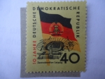 Stamps Germany -  Estadio Central de Leipzig - 10 jahre Deutsche Demokratische Republik - 