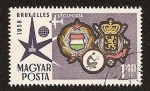 Stamps Hungary -  Expo de Bruselas 1958 - Escudos de Bruselas, Hungria y emblema de la expo
