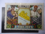 Sellos de Africa - Liberia -  Mapa - Amor a la Libertad.