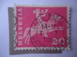 Stamps : Europe : Switzerland :  Cartero a Caballo-Corneta de Correo -Siglo 19 -Motivos y Monumentos de la Historia Postal.