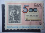 Sellos de America - Cuba -  Historia Latinoamericana - 500 Años del Descubrimiento - Sello Sobre otro Sello Postal