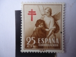 Stamps Spain -  Ed:1123 - Pro Tuberculosos - Cruz de Lorena - Ángel de la guarda con la niña.