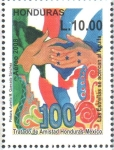 Stamps Honduras -  100th  TRATADO  DE  AMISTAD  HONDURAS-MÉXICO.  MANOS, BANDERA  Y  MAPA.